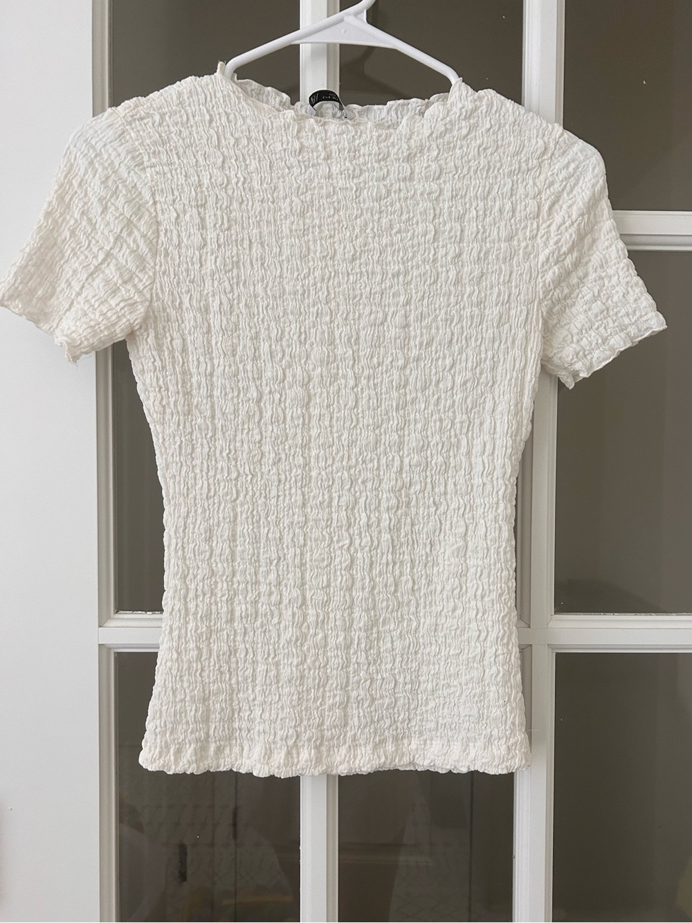 Zara Women’s White Short-Sleeve Textured Knit Top Small